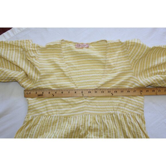 Traffic People Striped Yellow Cozy Midi dress Size M shapeless grandma core - Picture 5 of 11